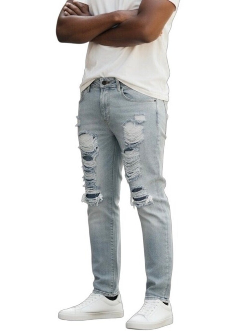 Fredd Marshall Men's Distressed Jeans Sz 30 Ripped Light Wash Slim Fit Straight